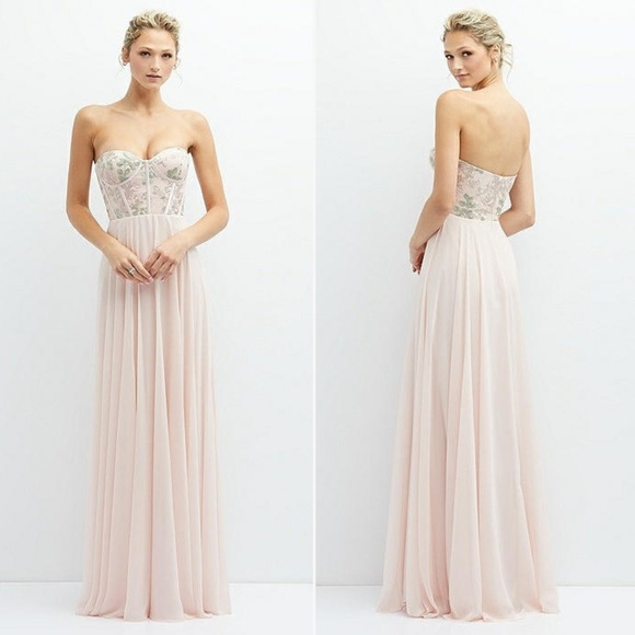 NWT | Dessy | Strapless Floral Embroidered Corset Maxi Dress | Sz 10 - Picture 1 of 11